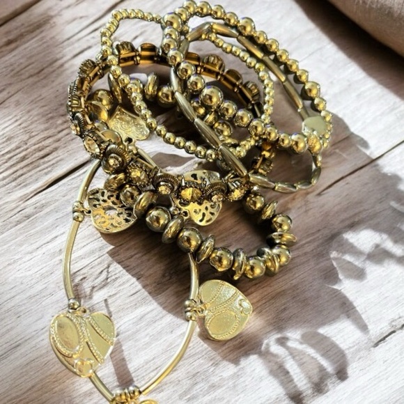 Jewelry - Elegant Silver Hearts and Silver Bead Bracelet Stack